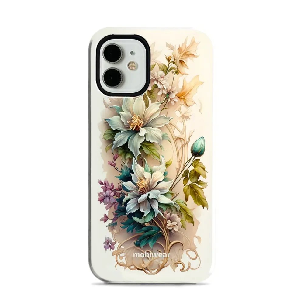 Odolný obal Mobiwear Elite Pro - Apple iPhone 12 Mini - E014E Krémové květy