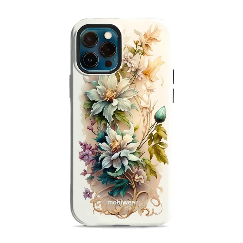 Odolný obal Mobiwear Elite Pro - Apple iPhone 12 / 12 Pro - E014E Krémové květy