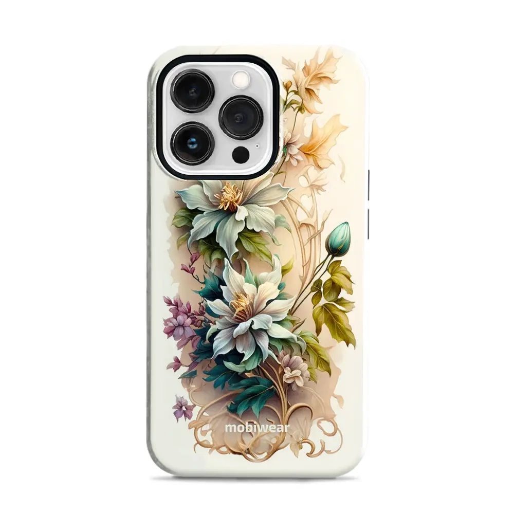 Odolný obal Mobiwear Elite Pro - Apple iPhone 13 Pro - E014E Krémové květy