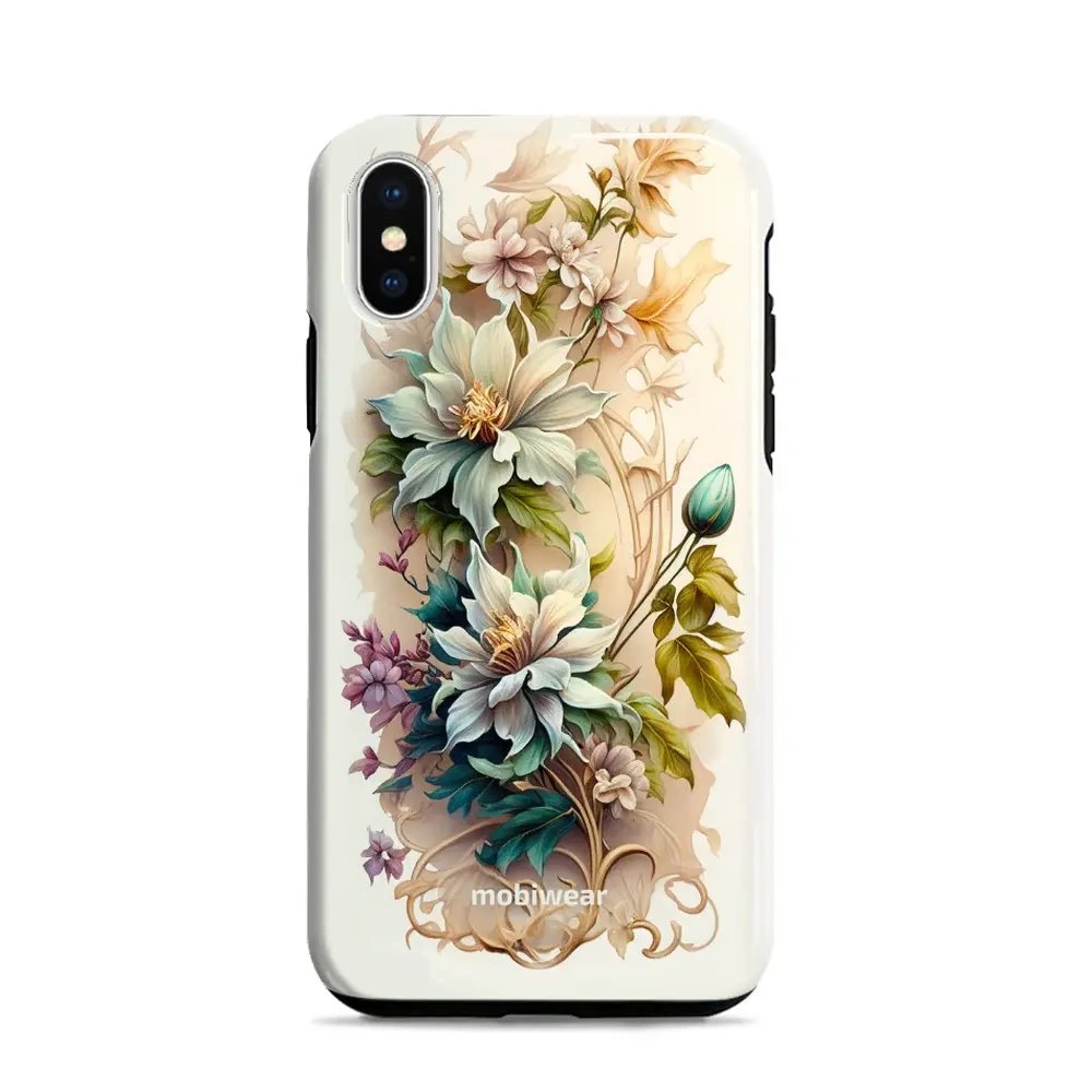 Odolný obal Mobiwear Elite Pro - Apple iPhone X / XS - E014E Krémové květy