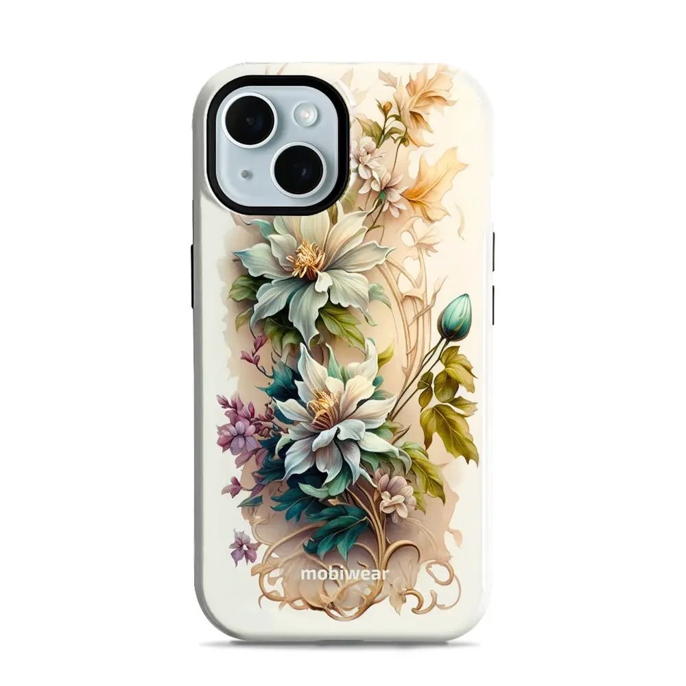 Odolný obal Mobiwear Elite Pro - Apple iPhone 15 - E014E Krémové květy