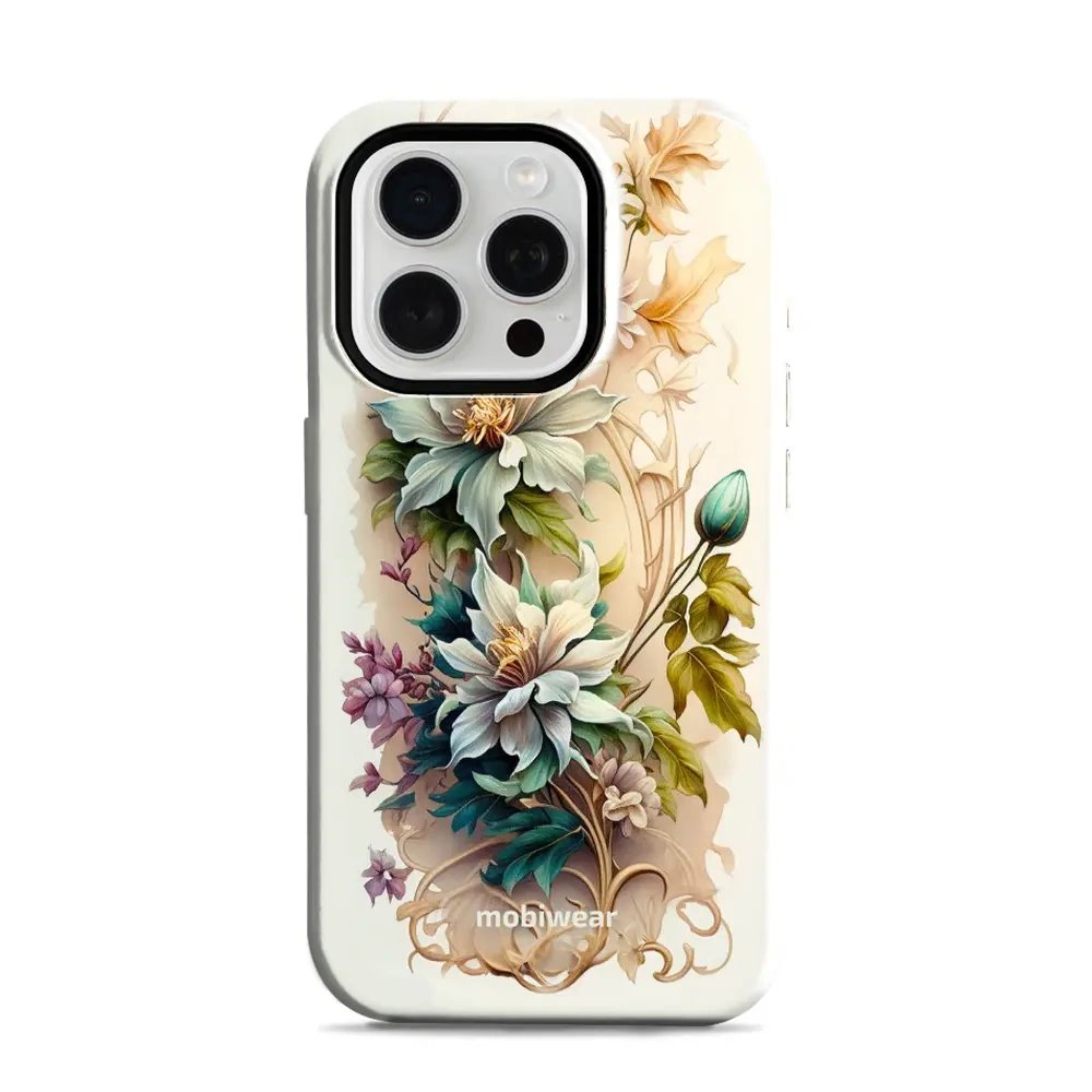 Odolný obal Mobiwear Elite Pro - Apple iPhone 15 Pro - E014E Krémové květy