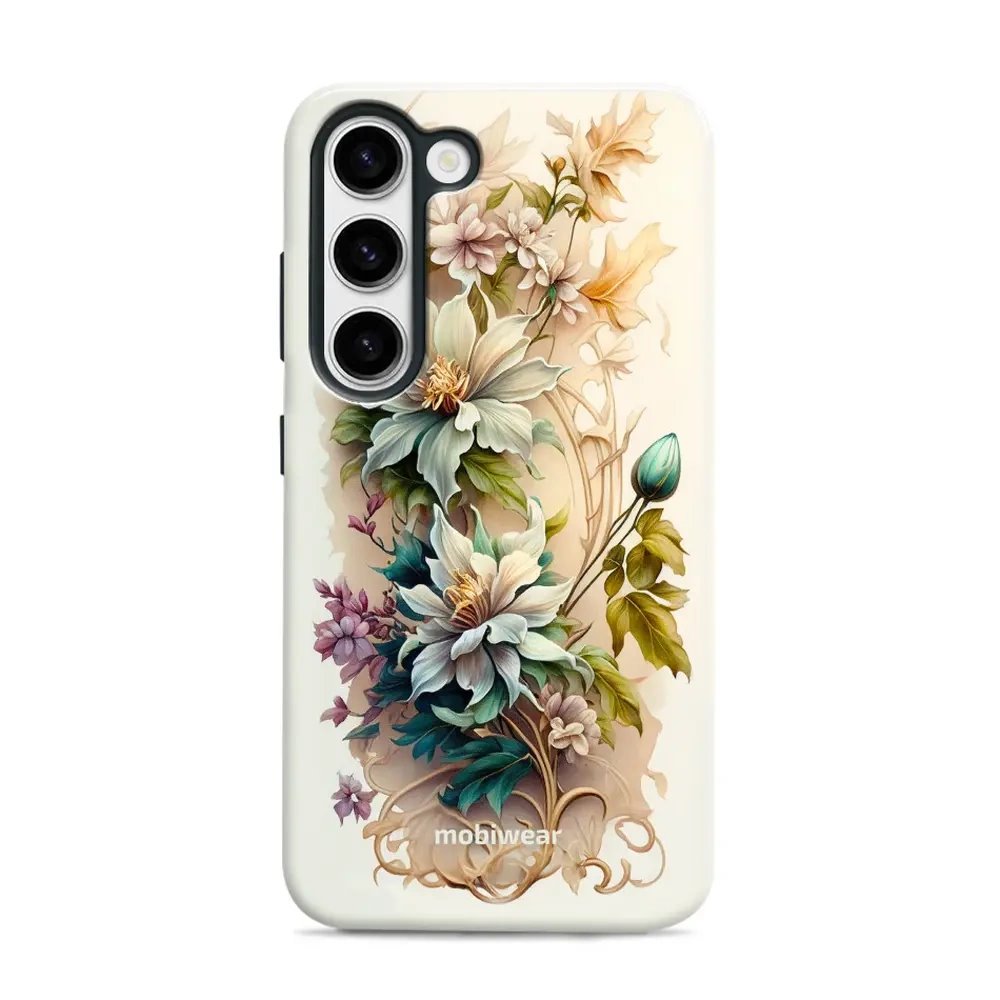 Odolný obal Mobiwear Elite Pro - Samsung Galaxy S23 - E014E Krémové květy
