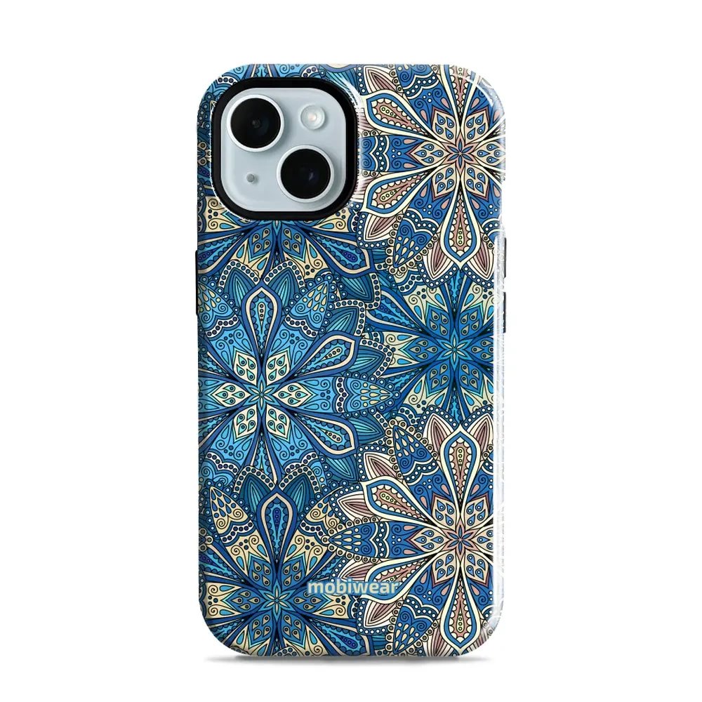 Odolný obal Mobiwear Elite Pro - Apple iPhone 15 - E108E Modré mandala květy - VÝPRODEJ