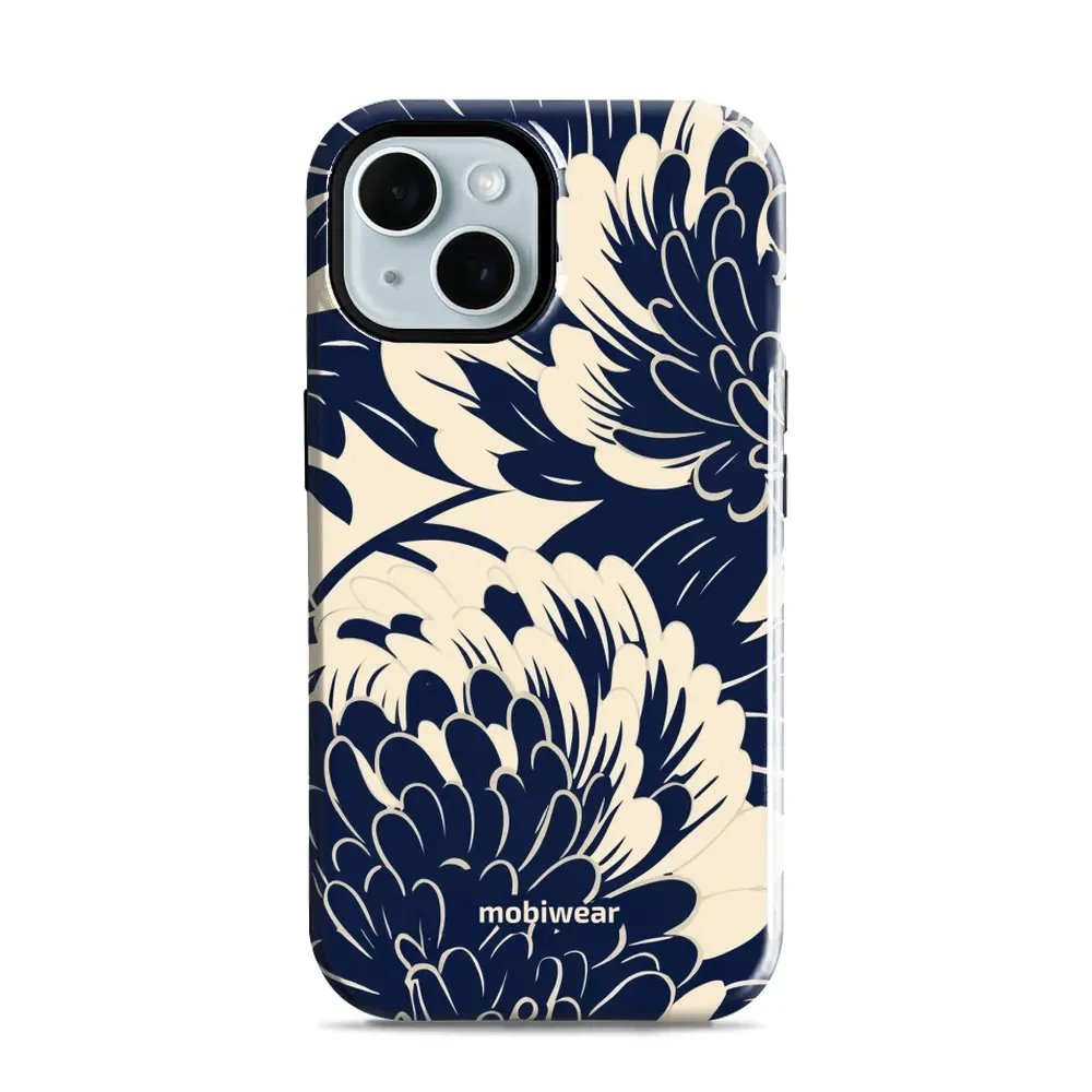 Odolný obal Mobiwear Elite Pro - Apple iPhone 15 - EA40E Modré a béžové květy