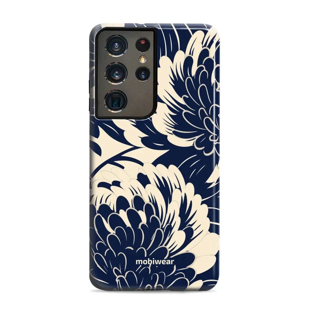 Odolný obal Mobiwear Elite Pro - Samsung Galaxy S21 Ultra - EA40E Modré a béžové květy