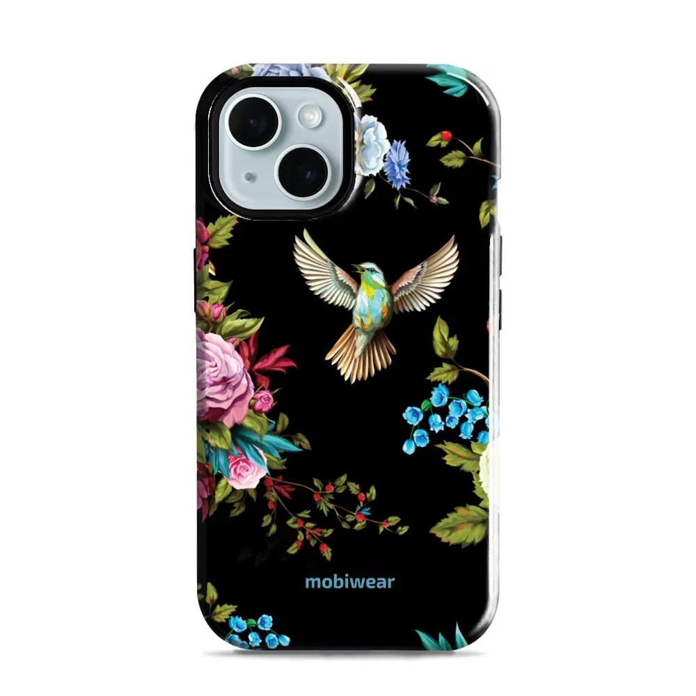 Odolný obal Mobiwear Elite Pro - Apple iPhone 15 - ED09E Ptáček a květy
