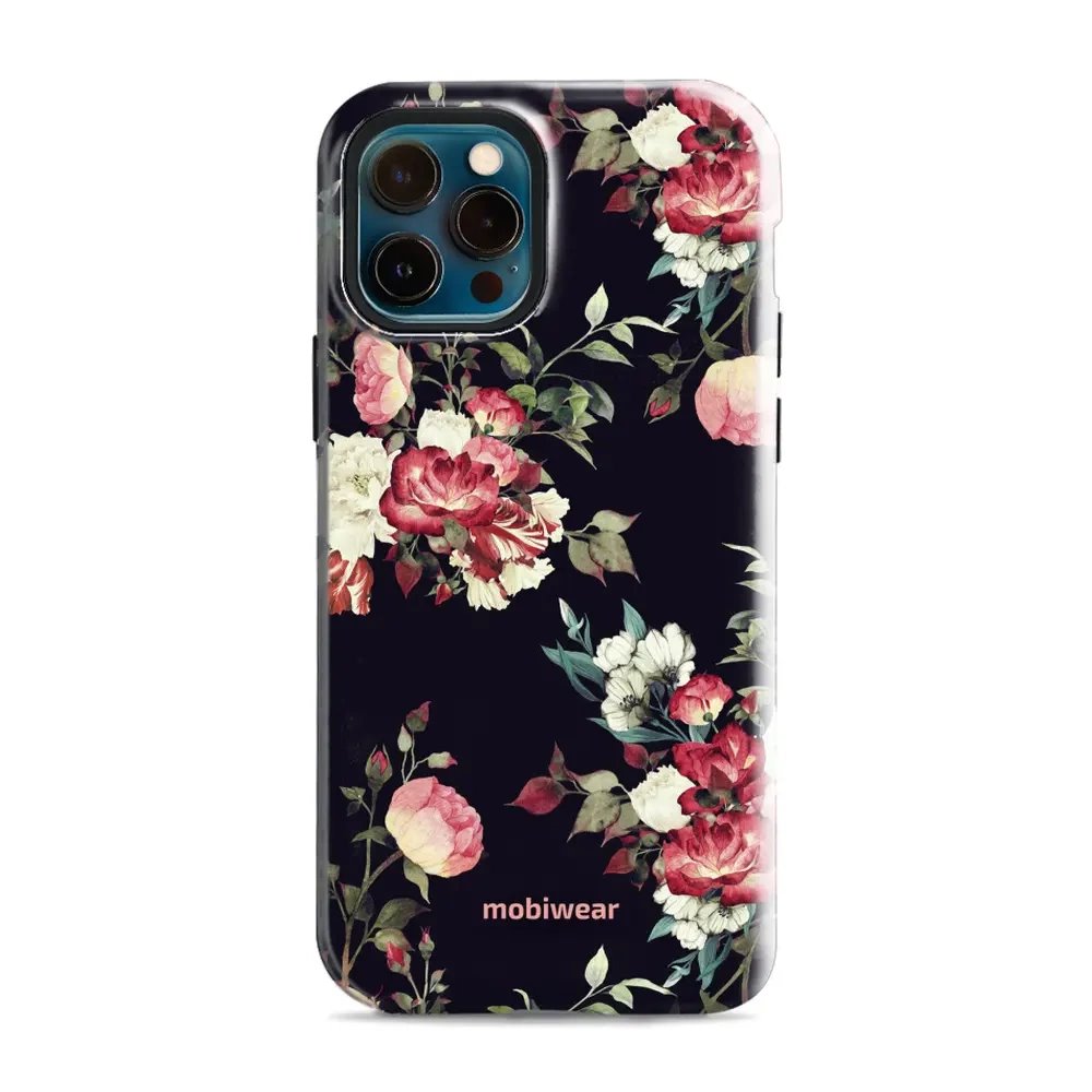 Odolný obal Mobiwear Elite Pro - Apple iPhone 12 / 12 Pro - ED11E Růže na černé