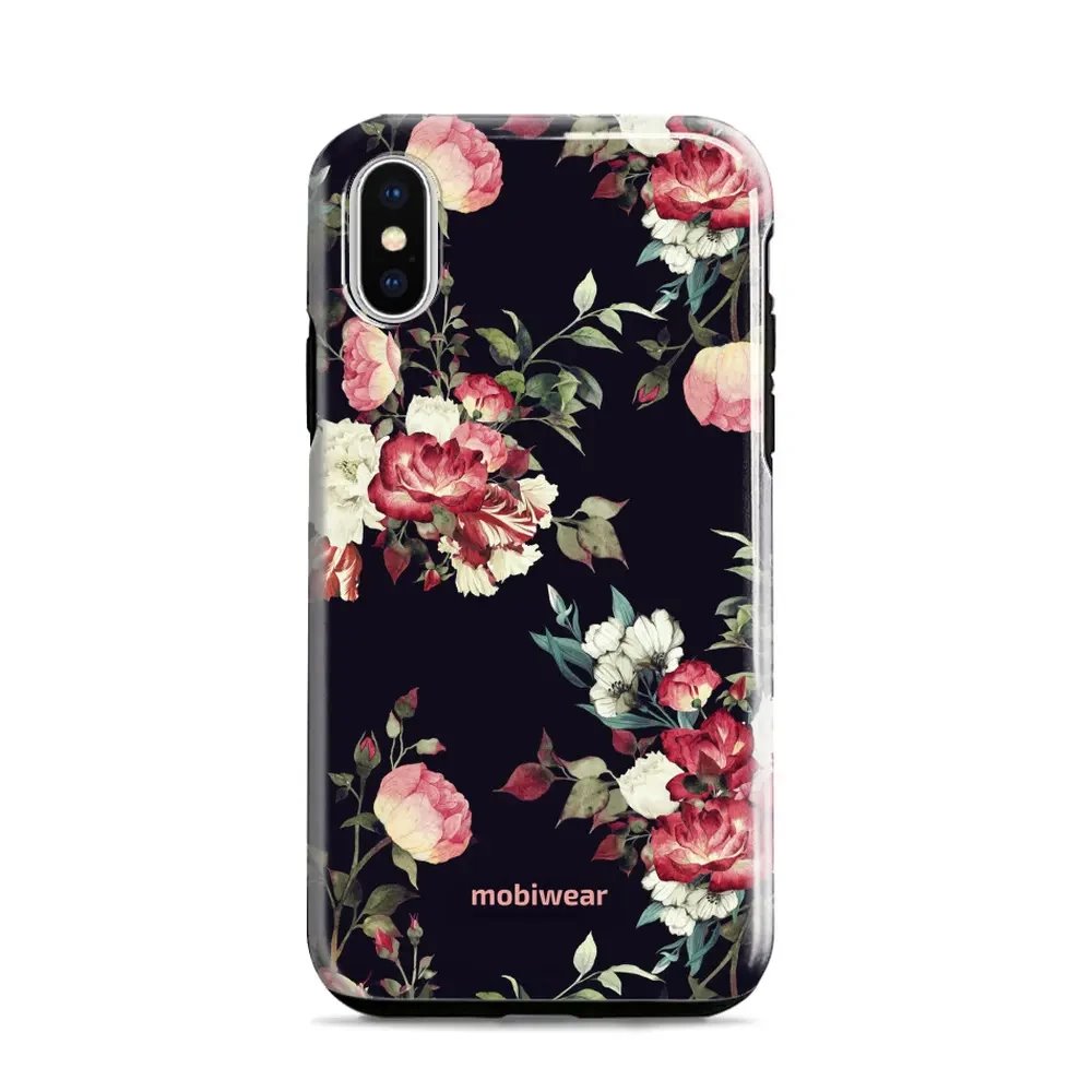 Odolný obal Mobiwear Elite Pro - Apple iPhone X / XS - ED11E Růže na černé