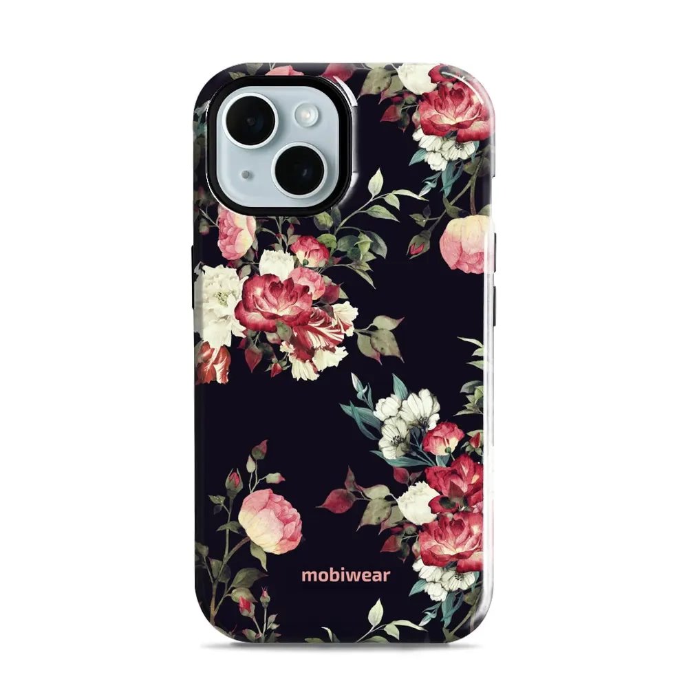 Odolný obal Mobiwear Elite Pro - Apple iPhone 15 - ED11E Růže na černé