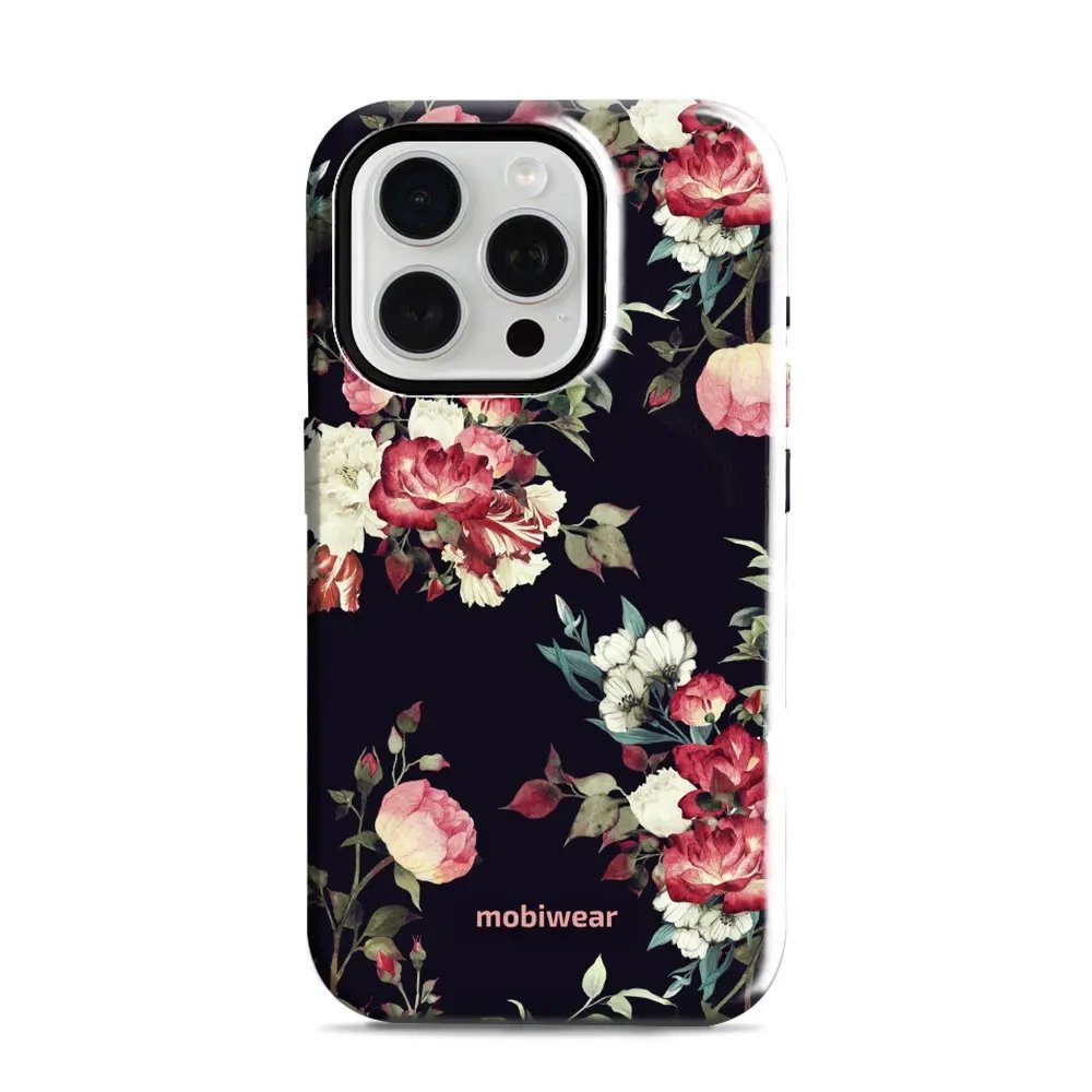 Odolný obal Mobiwear Elite Pro - Apple iPhone 15 Pro - ED11E Růže na černé