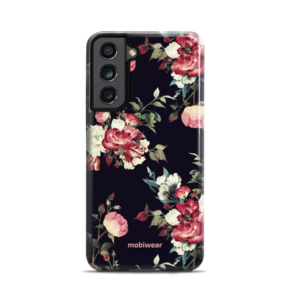 Odolný obal Mobiwear Elite Pro - Samsung Galaxy S21 FE - ED11E Růže na černé