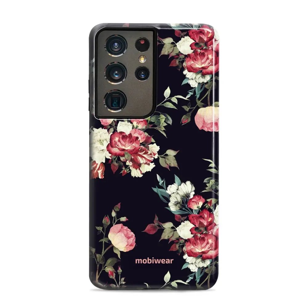 Odolný obal Mobiwear Elite Pro - Samsung Galaxy S21 Ultra - ED11E Růže na černé