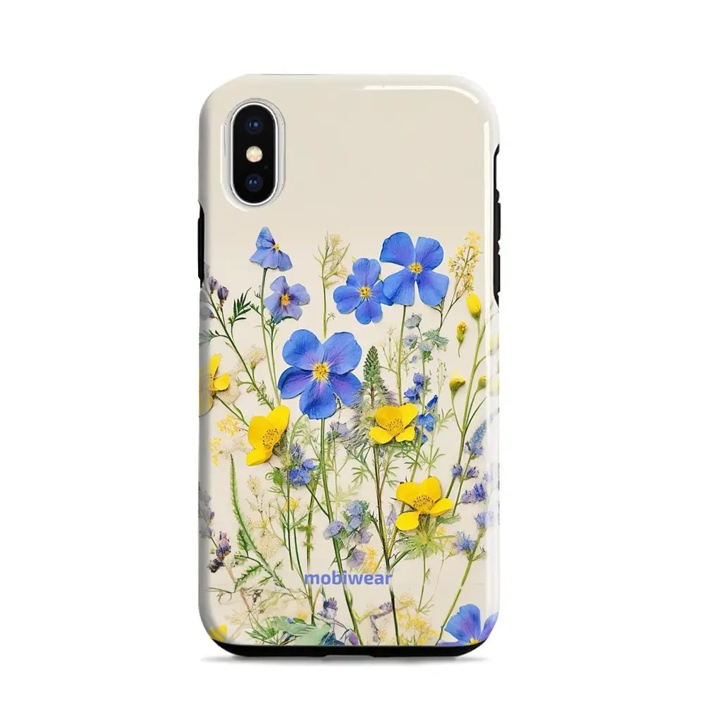 Odolný obal Mobiwear Elite Pro - Apple iPhone X / XS - EP41E Modré a žluté kvítky