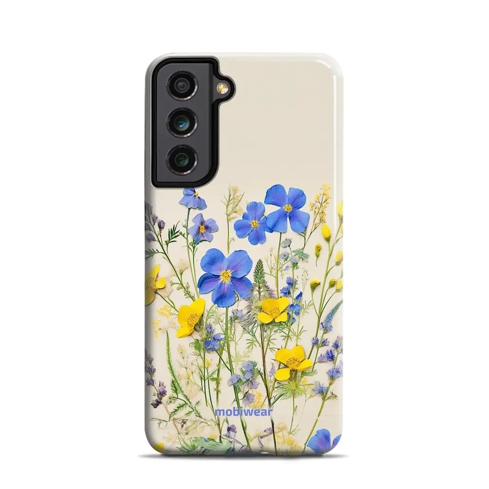 Odolný obal Mobiwear Elite Pro - Samsung Galaxy S21 FE - EP41E Modré a žluté kvítky