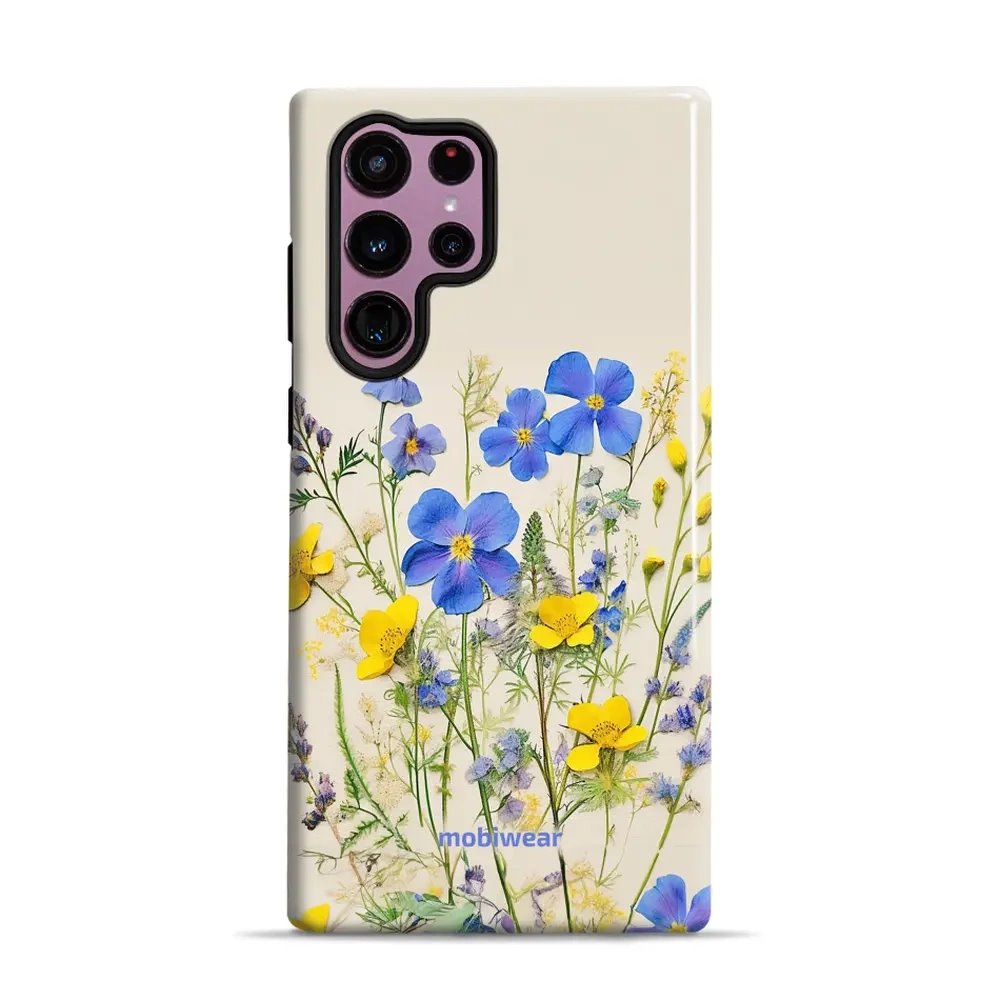 Odolný obal Mobiwear Elite Pro - Samsung Galaxy S22 Ultra - EP41E Modré a žluté kvítky