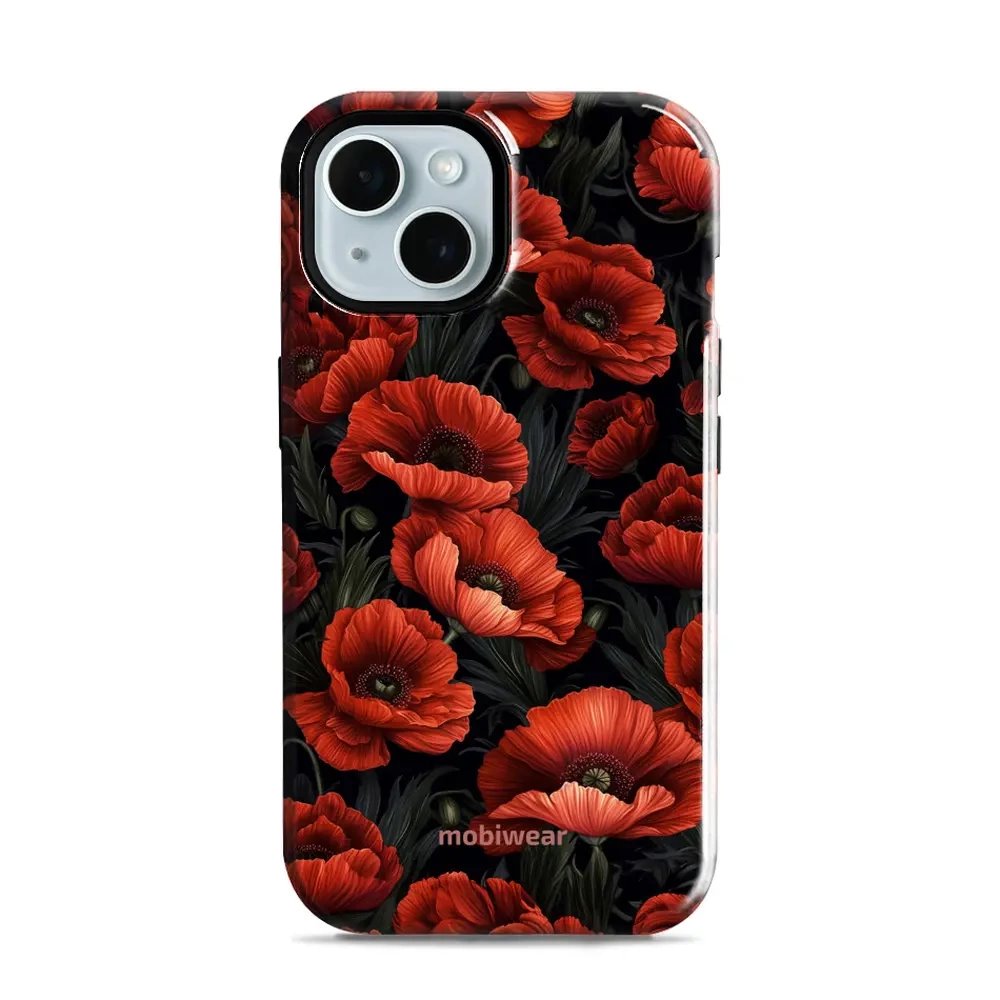 Odolný obal Mobiwear Elite Pro - Apple iPhone 15 - EP45E Temné červené květy