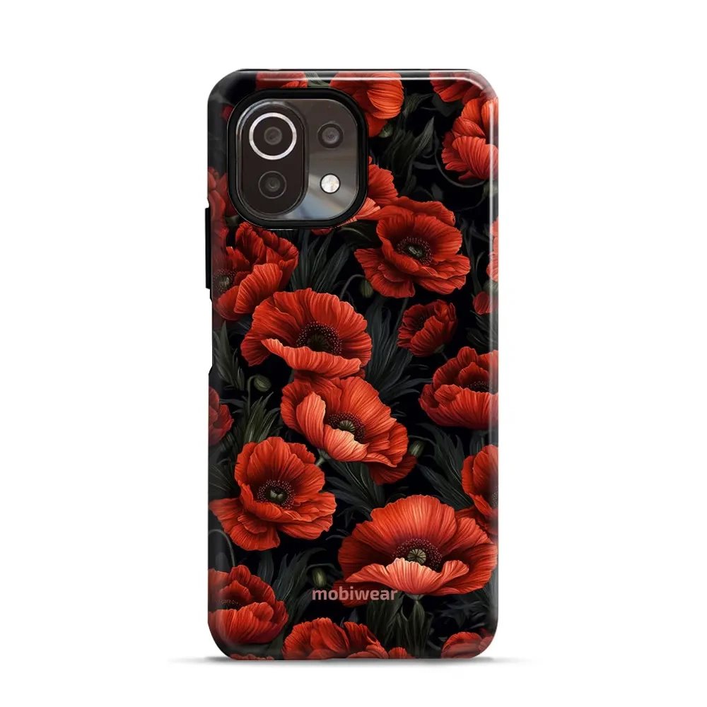 Odolný obal Mobiwear Elite Pro - Xiaomi 11 Lite 5G NE / Xiaomi Mi 11 Lite - EP45E Temné červené květy