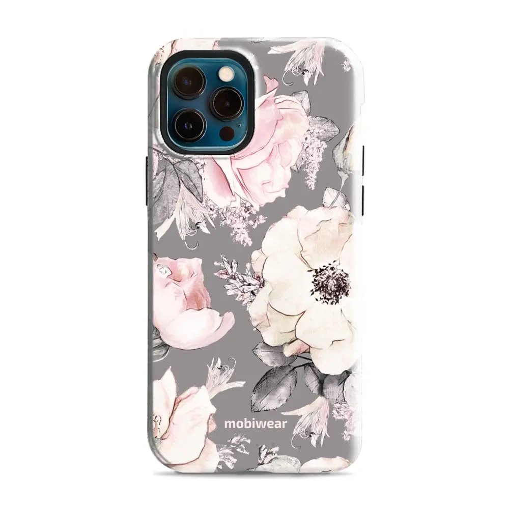 Odolný obal Mobiwear Elite Pro - Apple iPhone 12 / 12 Pro - EX06E Květy na šedém pozadí - VÝPRODEJ