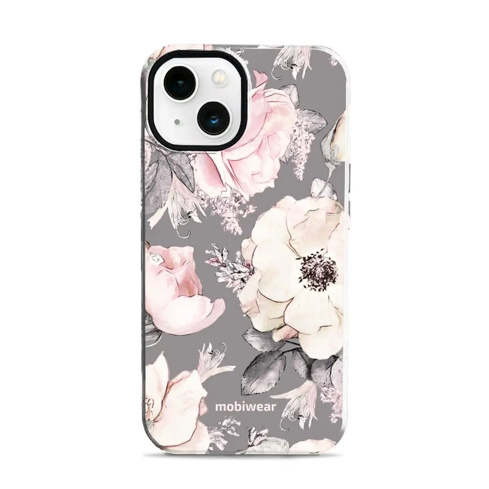 Odolný obal Mobiwear Elite Pro - Apple iPhone 13 - EX06E Květy na šedém pozadí