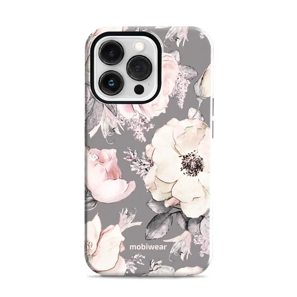 Odolný obal Mobiwear Elite Pro - Apple iPhone 13 Pro - EX06E Květy na šedém pozadí