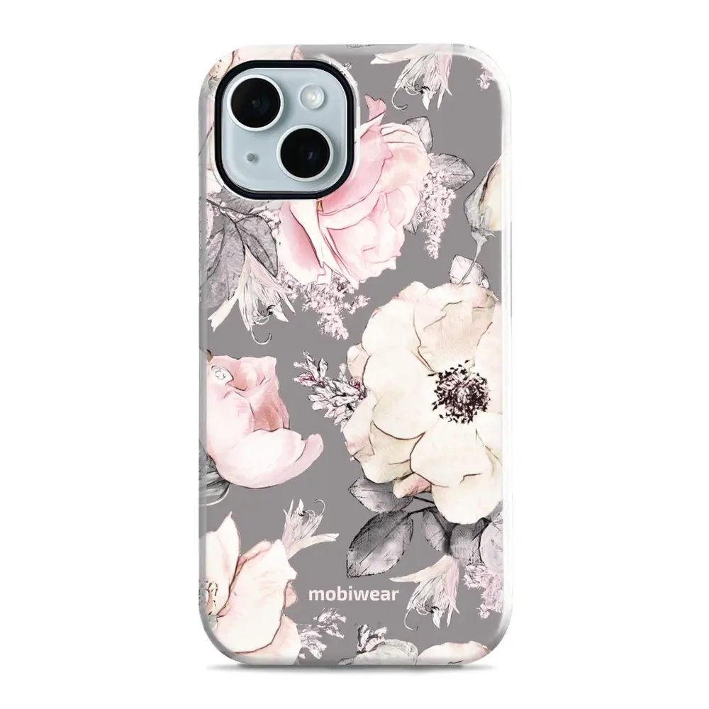 Odolný obal Mobiwear Elite Pro - Apple iPhone 14 - EX06E Květy na šedém pozadí