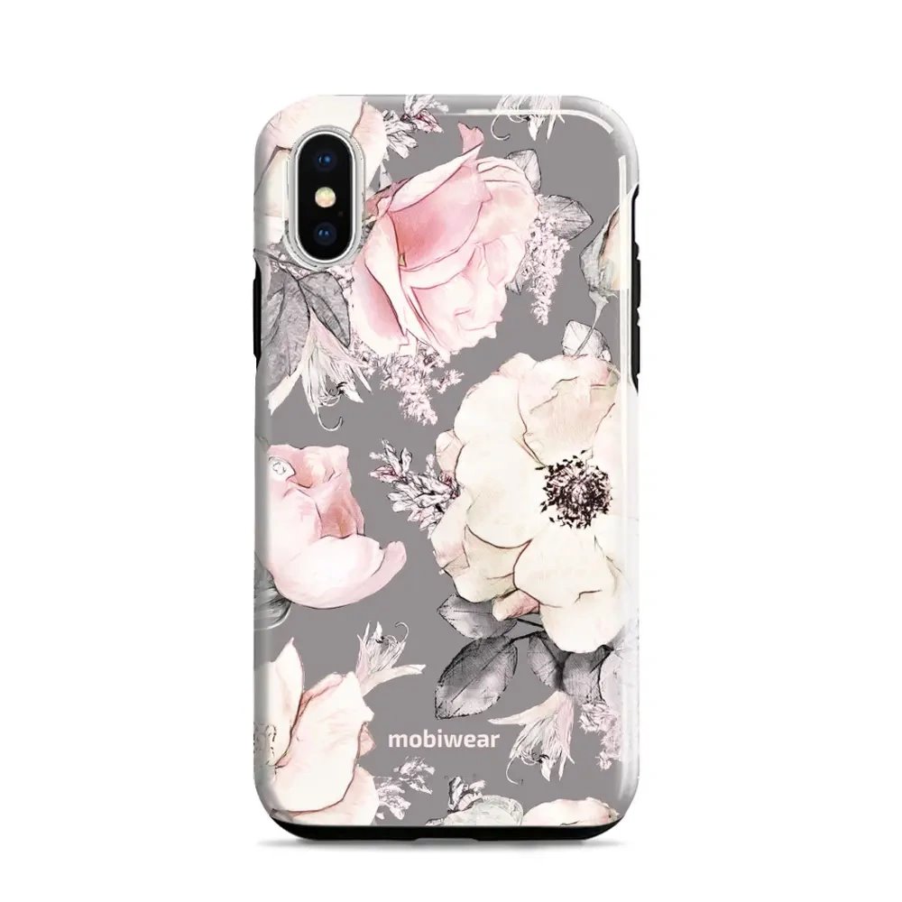 Odolný obal Mobiwear Elite Pro - Apple iPhone X / XS - EX06E Květy na šedém pozadí