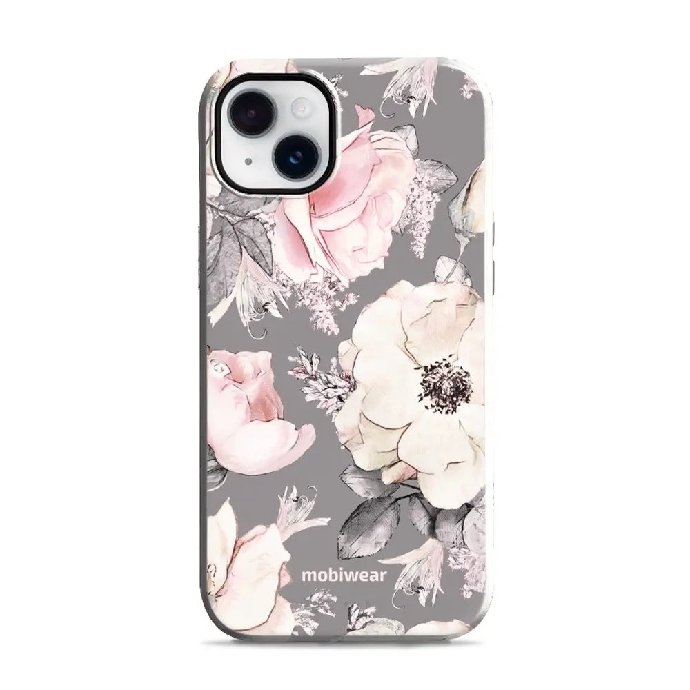 Odolný obal Mobiwear Elite Pro - Apple iPhone 14 Plus - EX06E Květy na šedém pozadí