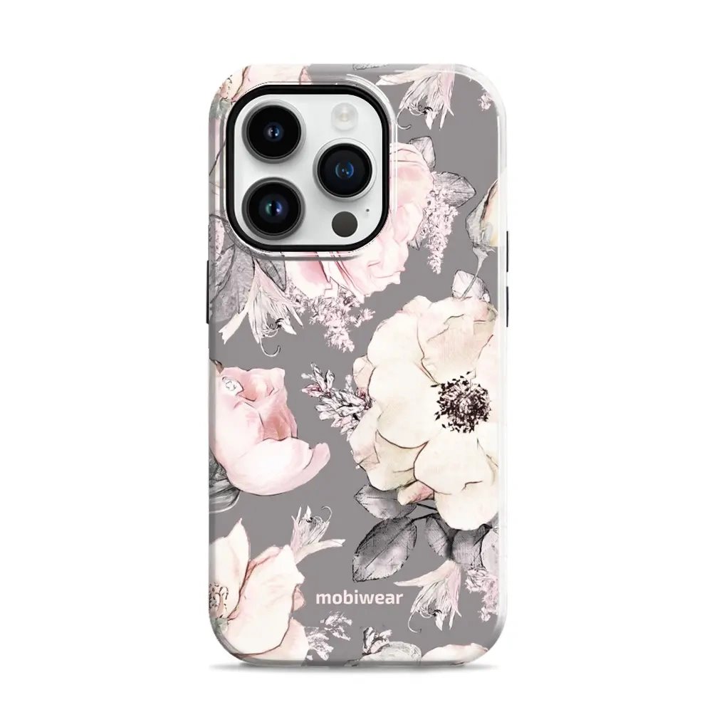 Odolný obal Mobiwear Elite Pro - Apple iPhone 14 Pro - EX06E Květy na šedém pozadí