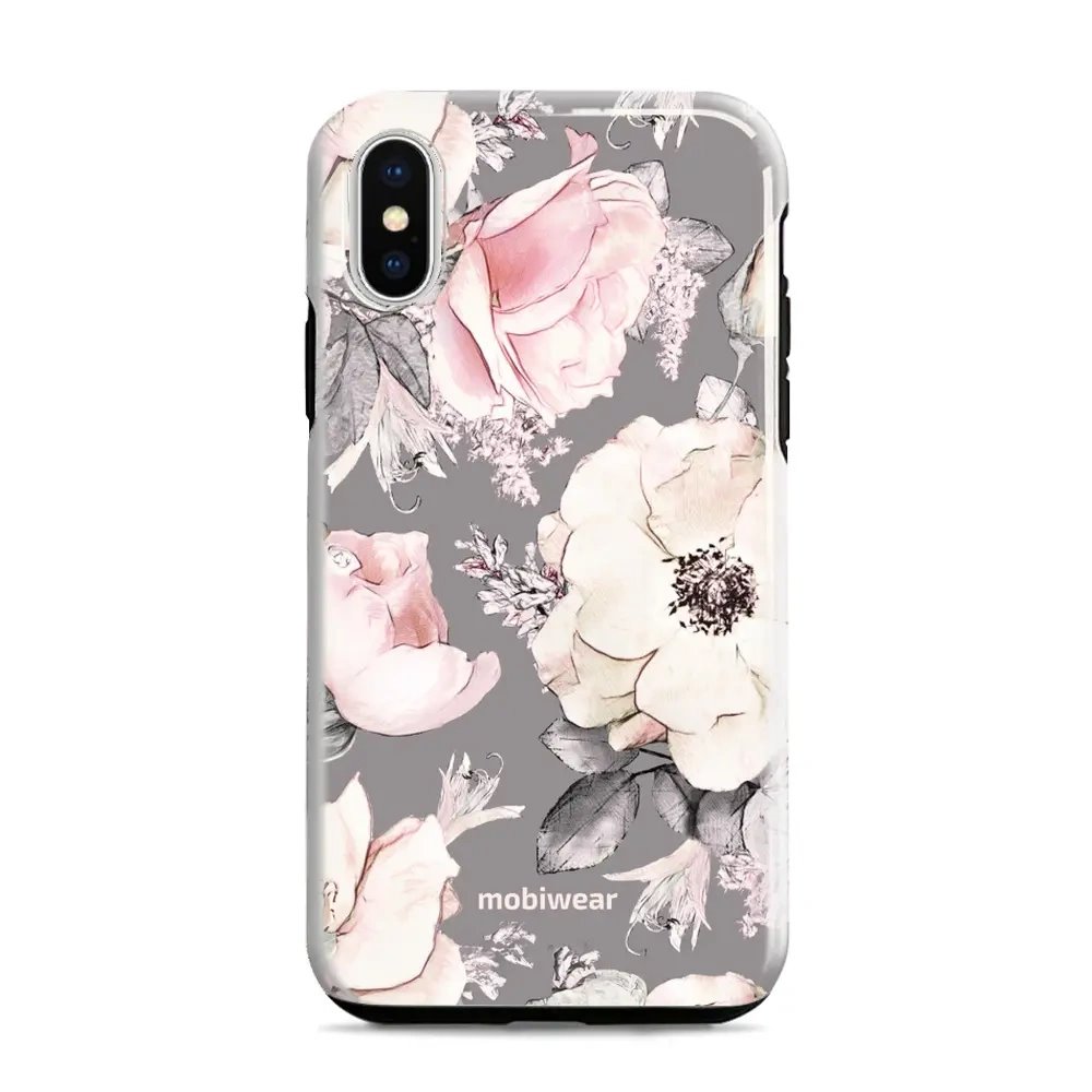 Odolný obal Mobiwear Elite Pro - Apple iPhone XR - EX06E Květy na šedém pozadí