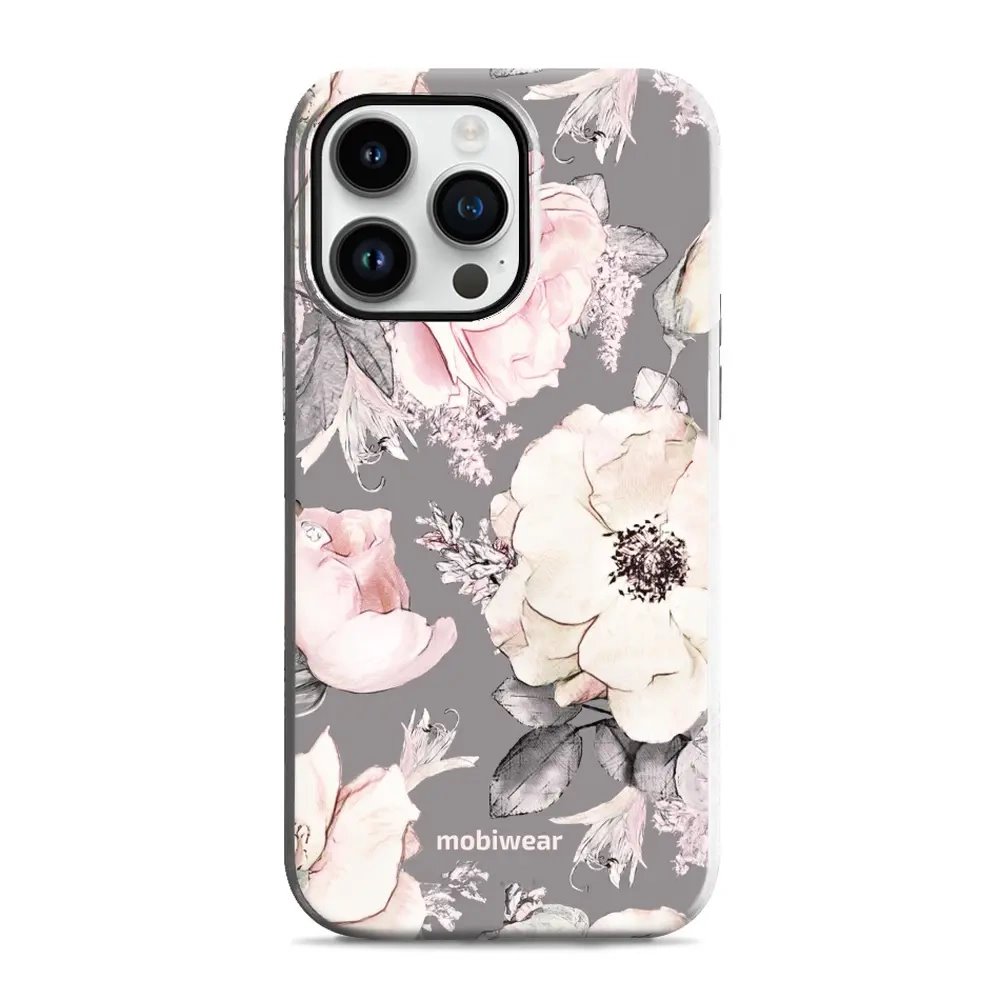 Odolný obal Mobiwear Elite Pro - Apple iPhone 14 Pro Max - EX06E Květy na šedém pozadí