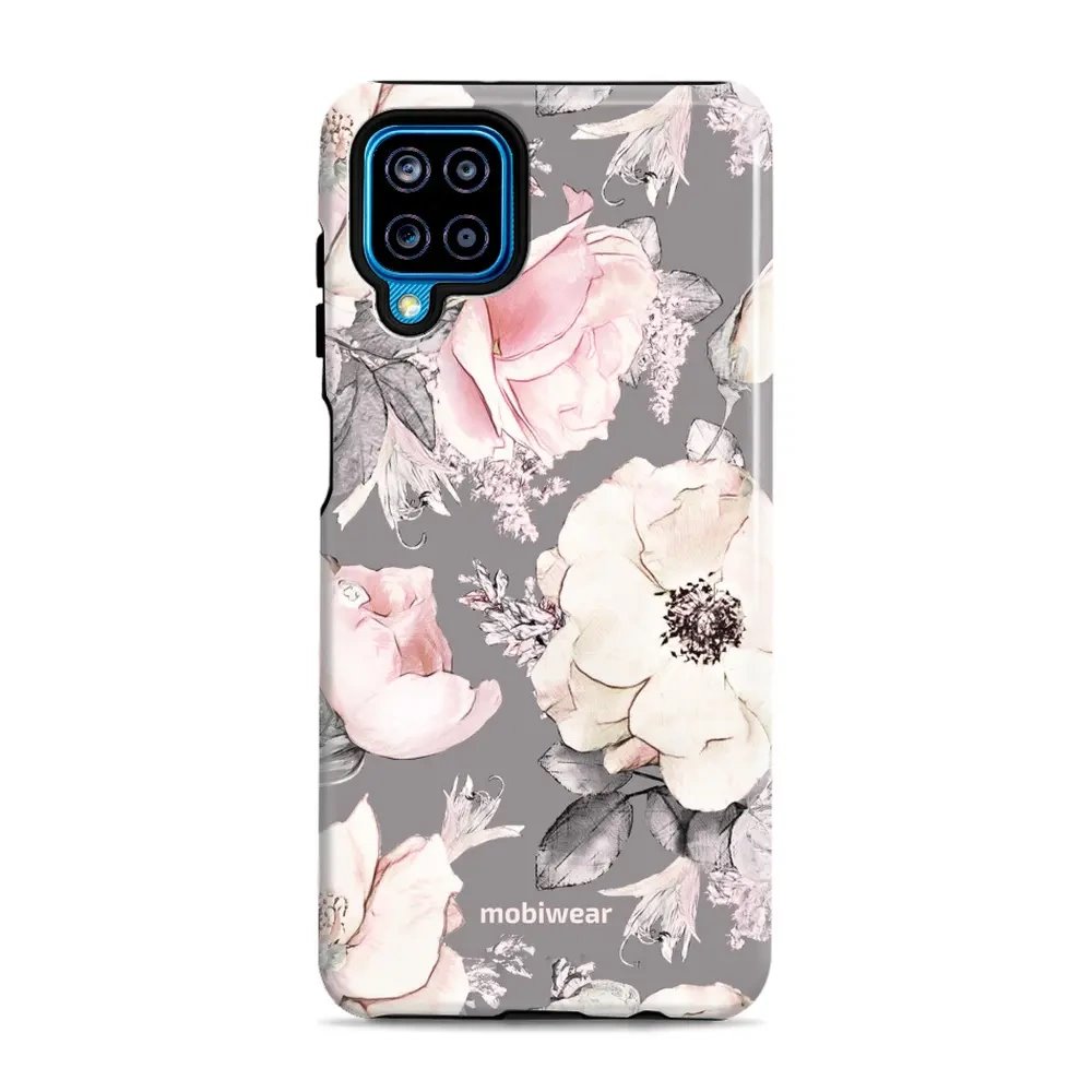 Odolný obal Mobiwear Elite Pro - Samsung Galaxy A12 / M12 - EX06E Květy na šedém pozadí