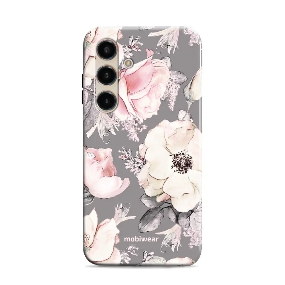 Odolný obal Mobiwear Elite Pro - Samsung Galaxy S24 - EX06E Květy na šedém pozadí