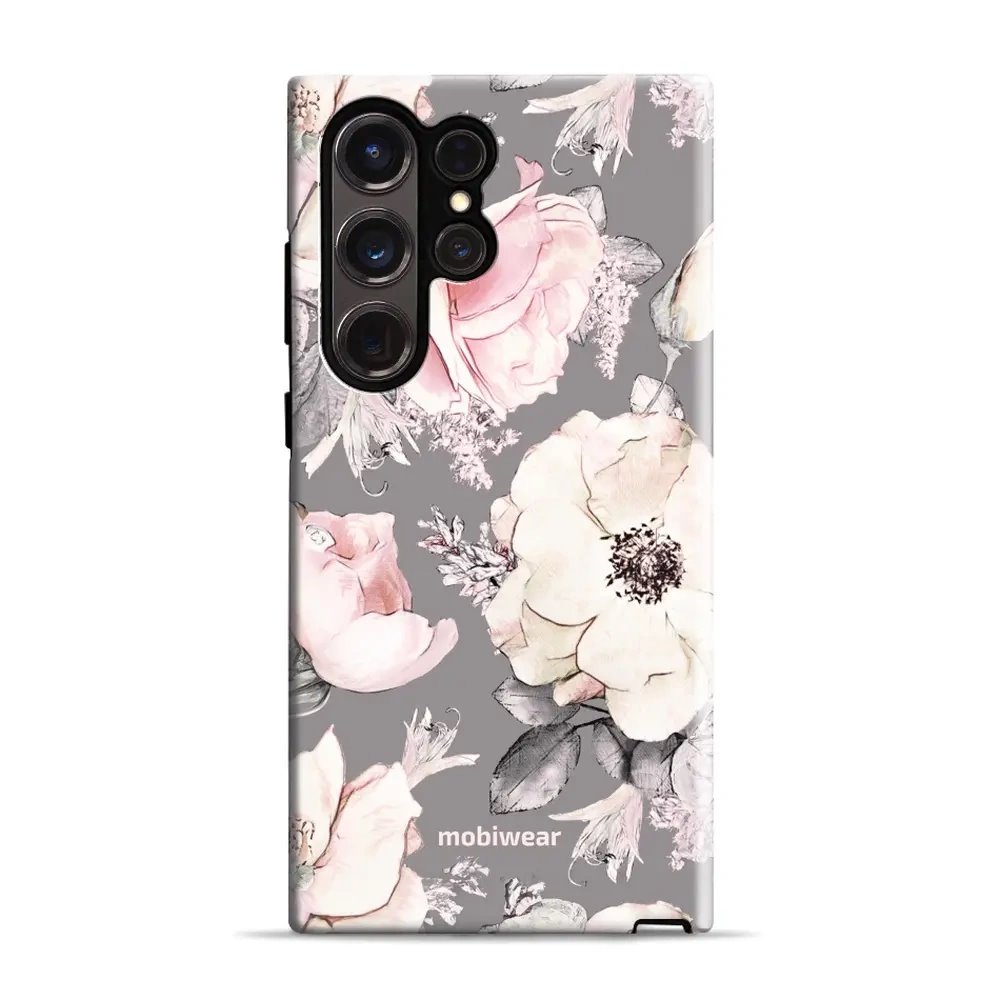 Odolný obal Mobiwear Elite Pro - Samsung Galaxy S23 Ultra - EX06E Květy na šedém pozadí