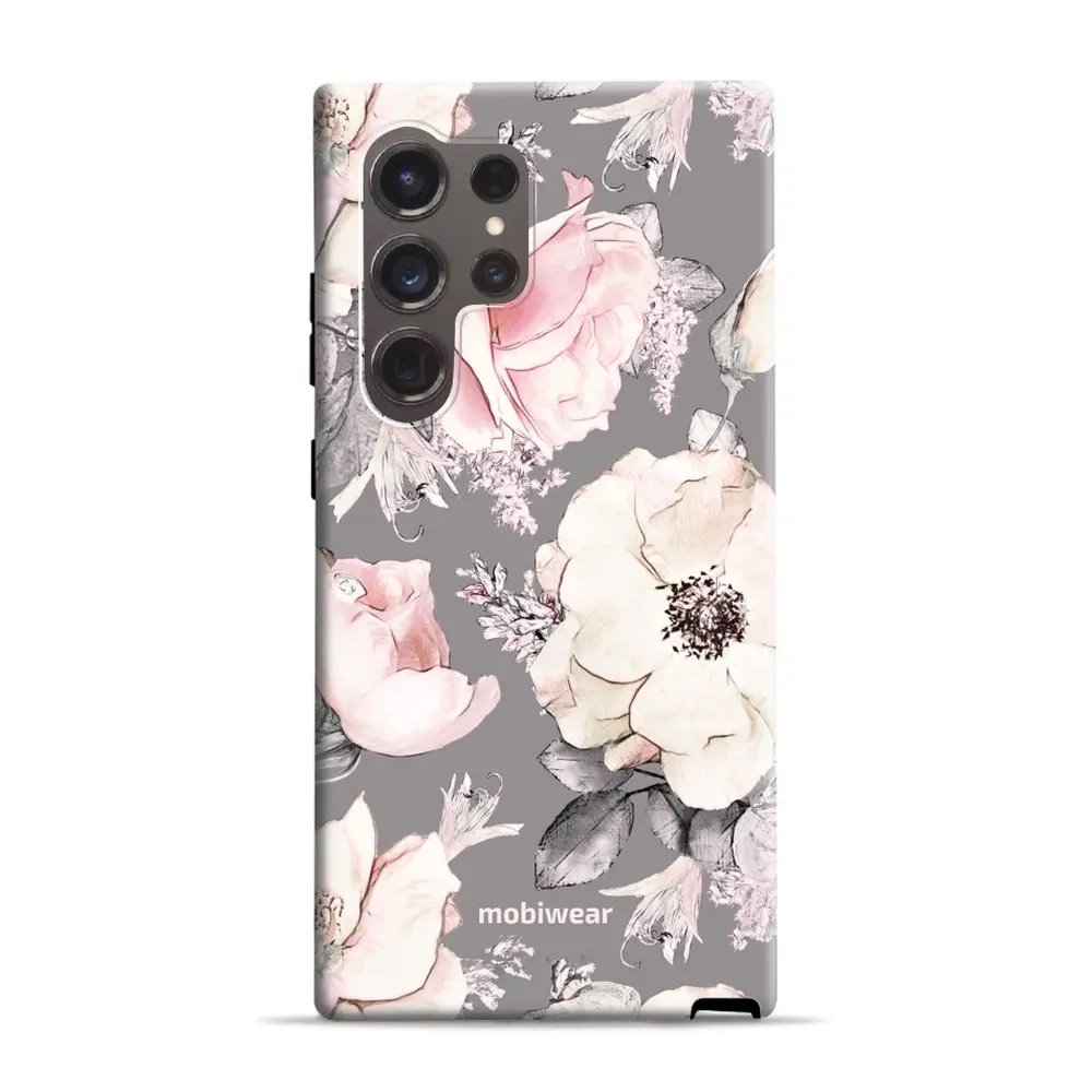 Odolný obal Mobiwear Elite Pro - Samsung Galaxy S24 Ultra - EX06E Květy na šedém pozadí - VÝPRODEJ