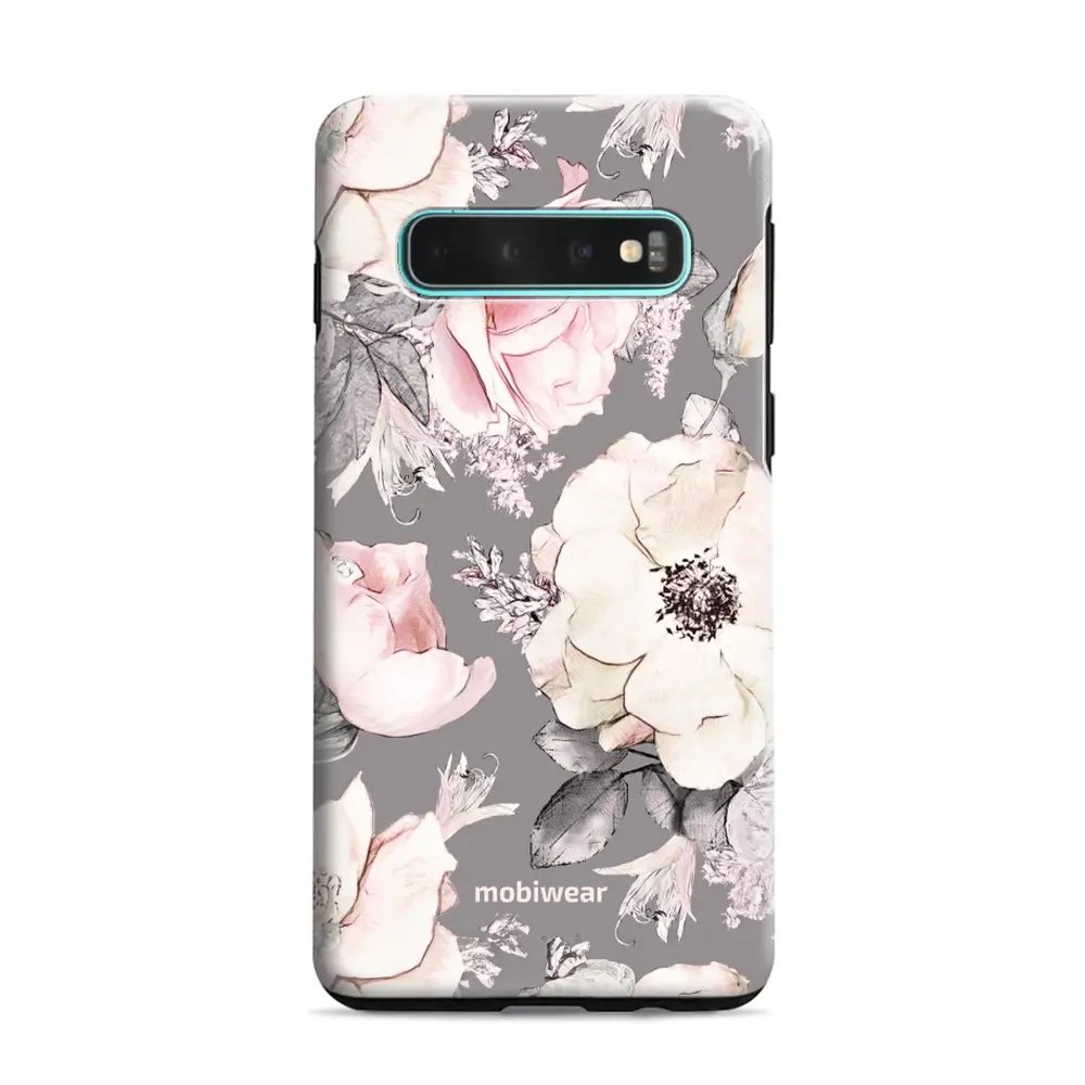 Odolný obal Mobiwear Elite Pro - Samsung Galaxy S10 Plus - EX06E Květy na šedém pozadí