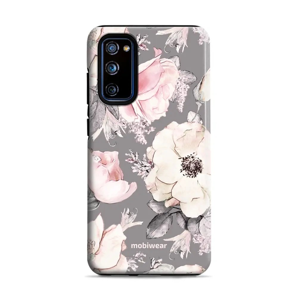 Odolný obal Mobiwear Elite Pro - Samsung Galaxy S20 FE - EX06E Květy na šedém pozadí