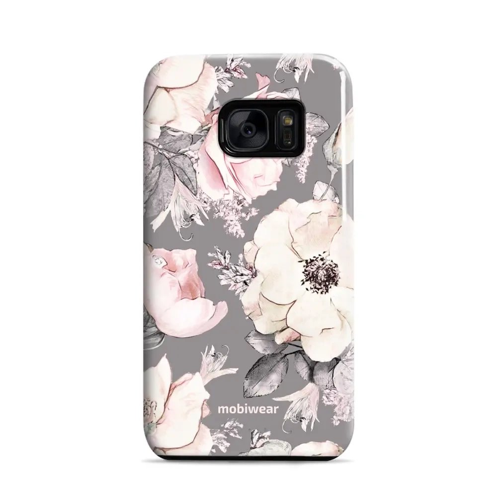 Odolný obal Mobiwear Elite Pro - Samsung Galaxy S7 - EX06E Květy na šedém pozadí