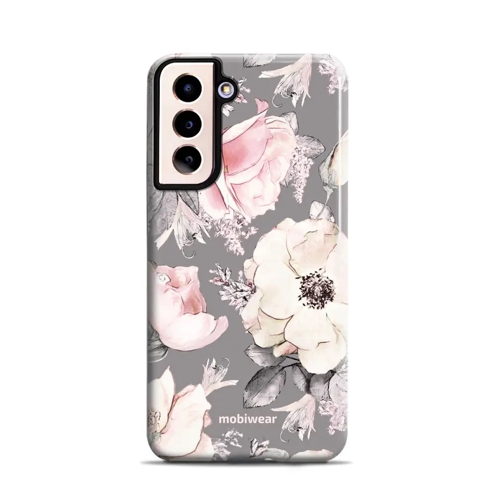 Odolný obal Mobiwear Elite Pro - Samsung Galaxy S21 - EX06E Květy na šedém pozadí