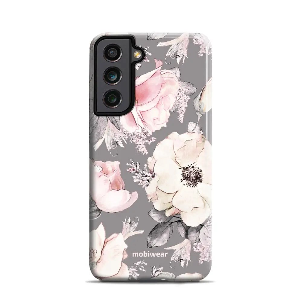 Odolný obal Mobiwear Elite Pro - Samsung Galaxy S21 FE - EX06E Květy na šedém pozadí