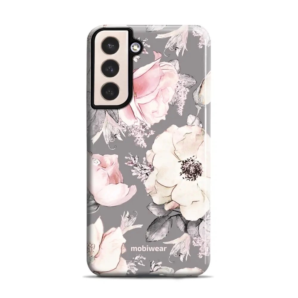 Odolný obal Mobiwear Elite Pro - Samsung Galaxy S21 Plus - EX06E Květy na šedém pozadí