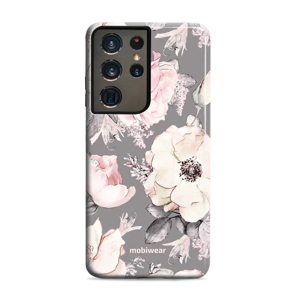 Odolný obal Mobiwear Elite Pro - Samsung Galaxy S21 Ultra - EX06E Květy na šedém pozadí