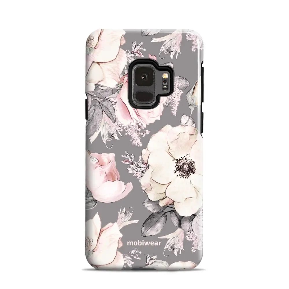 Odolný obal Mobiwear Elite Pro - Samsung Galaxy S9 - EX06E Květy na šedém pozadí