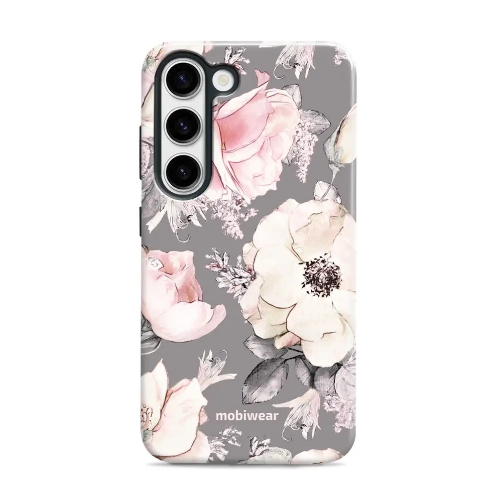 Odolný obal Mobiwear Elite Pro - Samsung Galaxy S23 - EX06E Květy na šedém pozadí