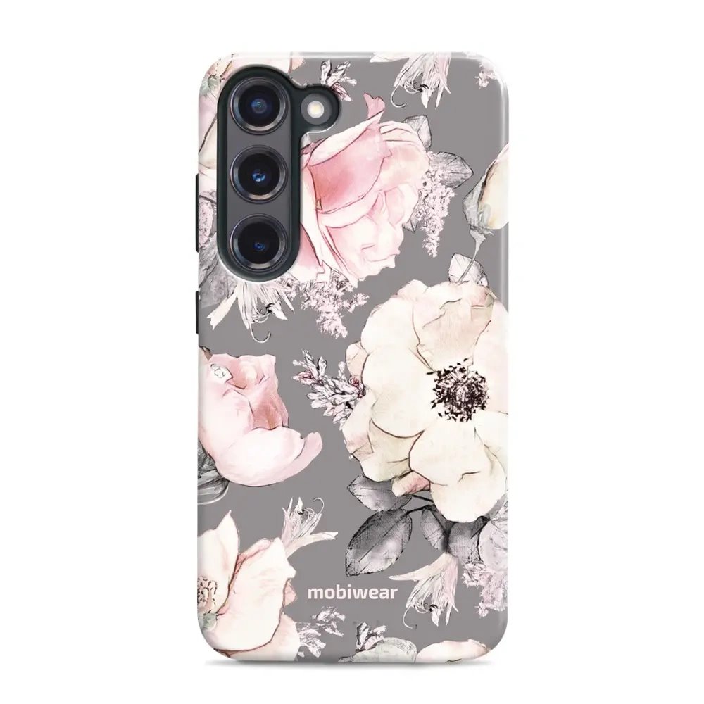 Odolný obal Mobiwear Elite Pro - Samsung Galaxy S23 Plus - EX06E Květy na šedém pozadí