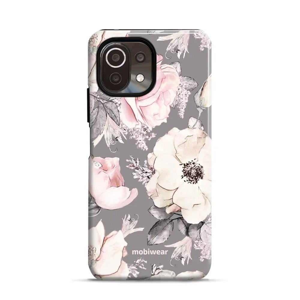 Odolný obal Mobiwear Elite Pro - Xiaomi 11 Lite 5G NE / Xiaomi Mi 11 Lite - EX06E Květy na šedém pozadí