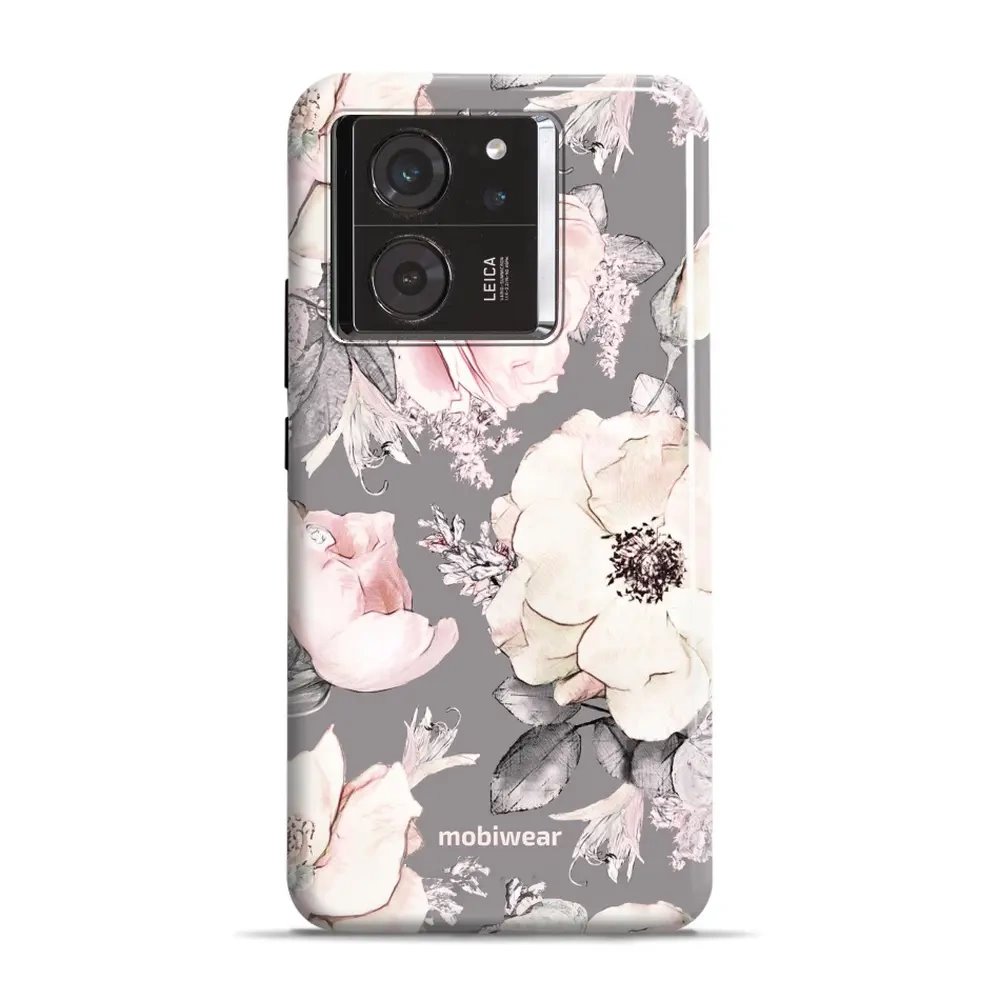 Odolný obal Mobiwear Elite Pro - Xiaomi 13T / 13T Pro - EX06E Květy na šedém pozadí