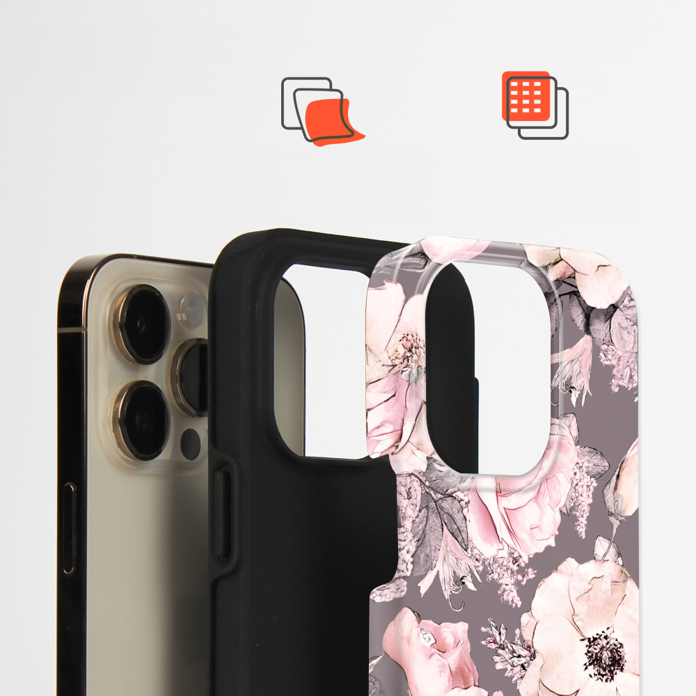 Odolný obal Mobiwear Elite Pro - Samsung Galaxy Z Flip 7 - EX06E Květy na šedém pozadí