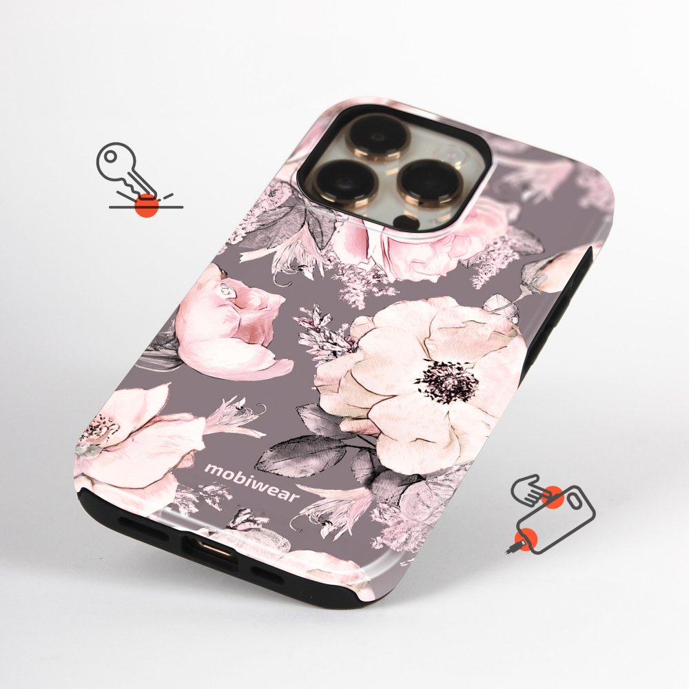 Odolný obal Mobiwear Elite Pro - Samsung Galaxy Z Flip 7 - EX06E Květy na šedém pozadí