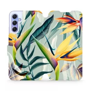 Flipové pouzdro Mobiwear - Samsung Galaxy A34 5G - MC02S Žluté velké květy a zelené listy